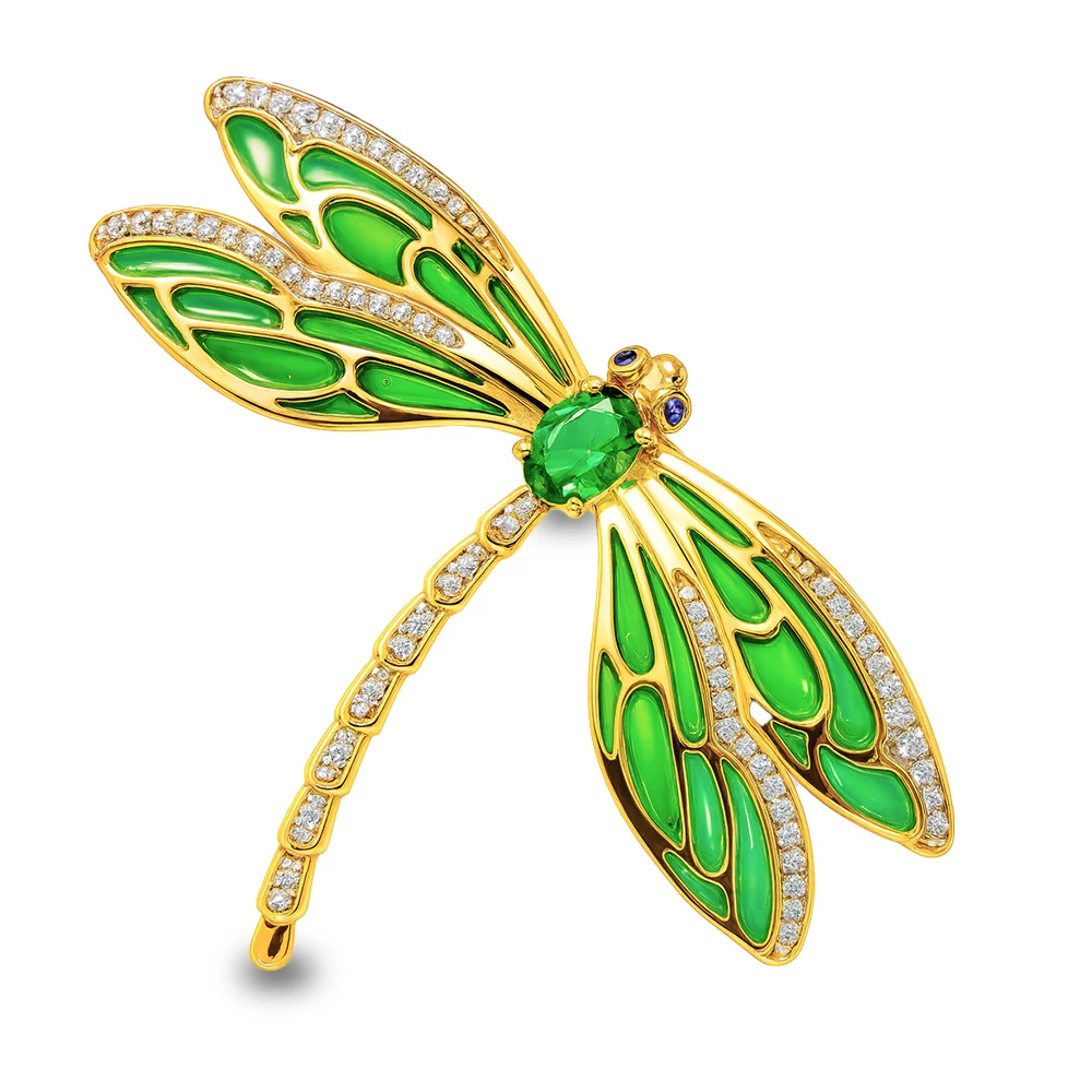 Брошь  Стрекоза с фианитами из серебра 925 пробы