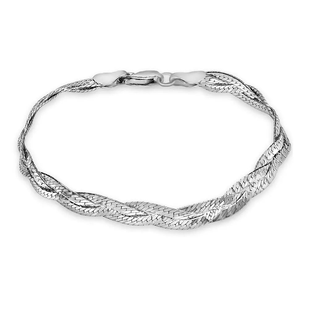 Браслет косичка кобра из серебра 925 пробы