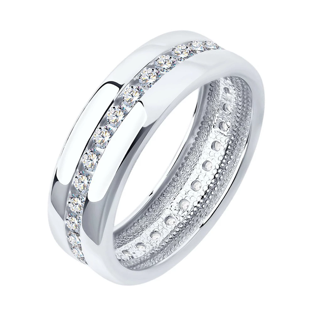 Кольцо обручальное с фианитами из серебра 925 пробы Кольцо обручальное с фианитами из серебра 925 пробы