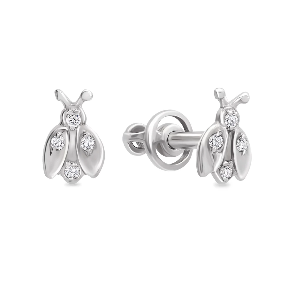 Серьги  Божья коровка детские с фианитами из серебра 925 пробы 1