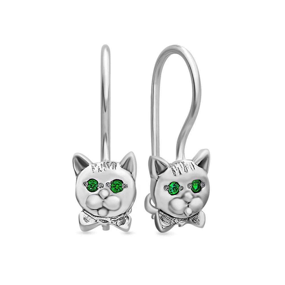 Серьги  Кошка детские с фианитами из серебра 925 пробы 1
