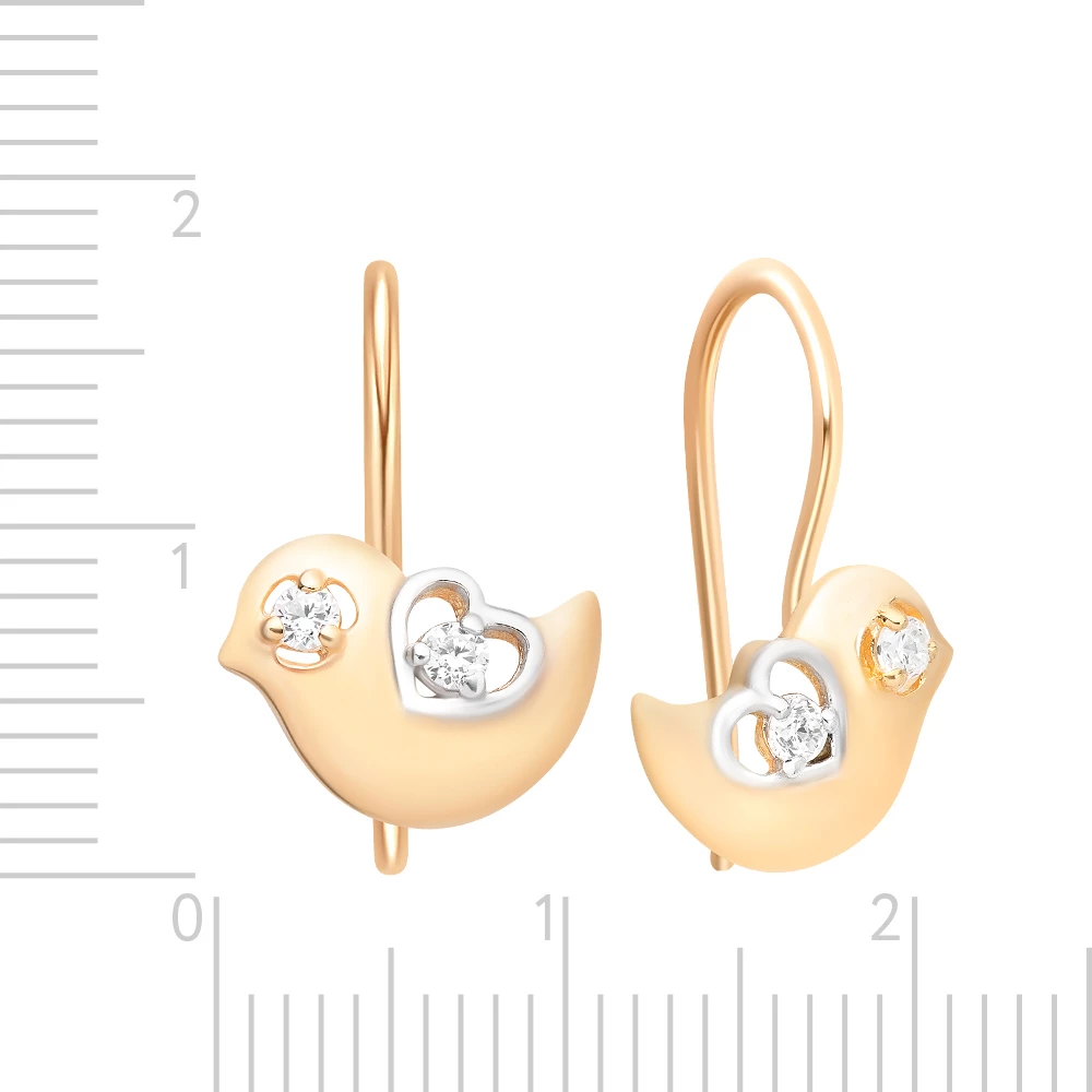 Серьги  Птица детские с фианитами из серебра 925 пробы 2