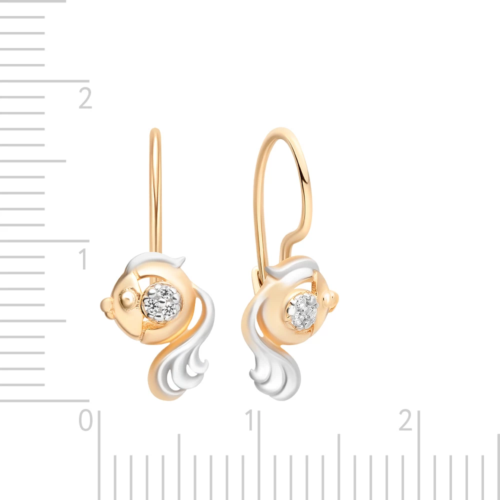 Серьги  Рыбка детские с фианитами из серебра 925 пробы