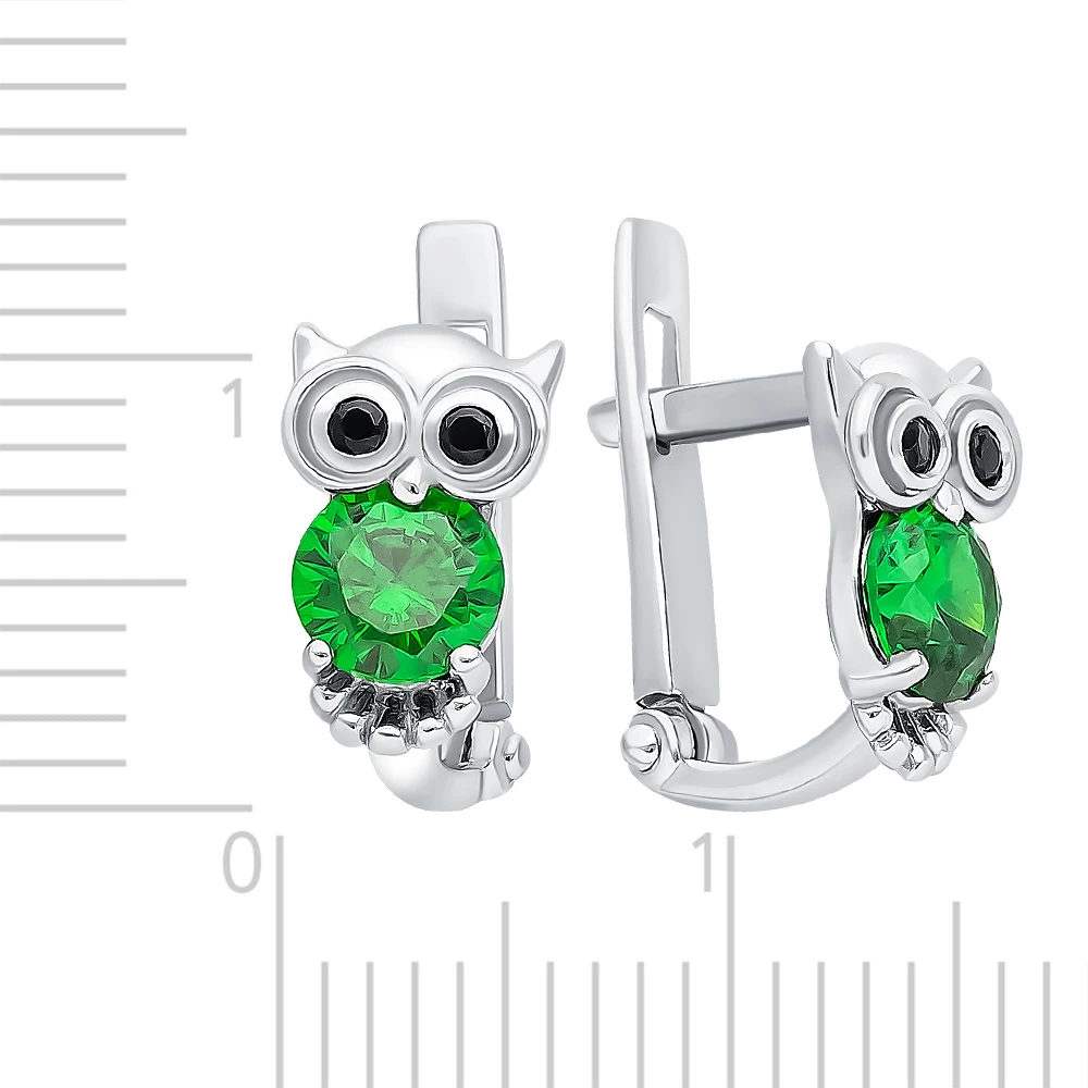 Серьги  Сова детские с фианитами из серебра 925 пробы 2