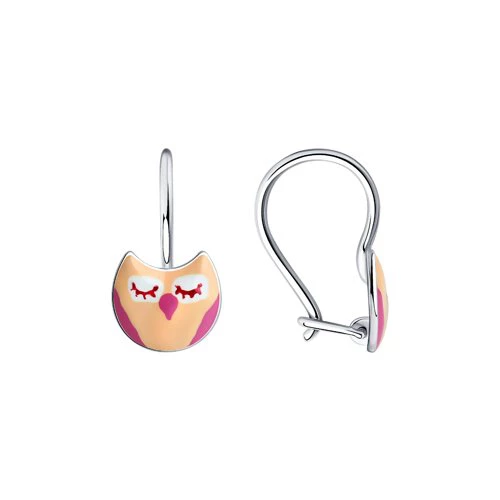 Серьги  Сова детские из серебра 925 пробы 1