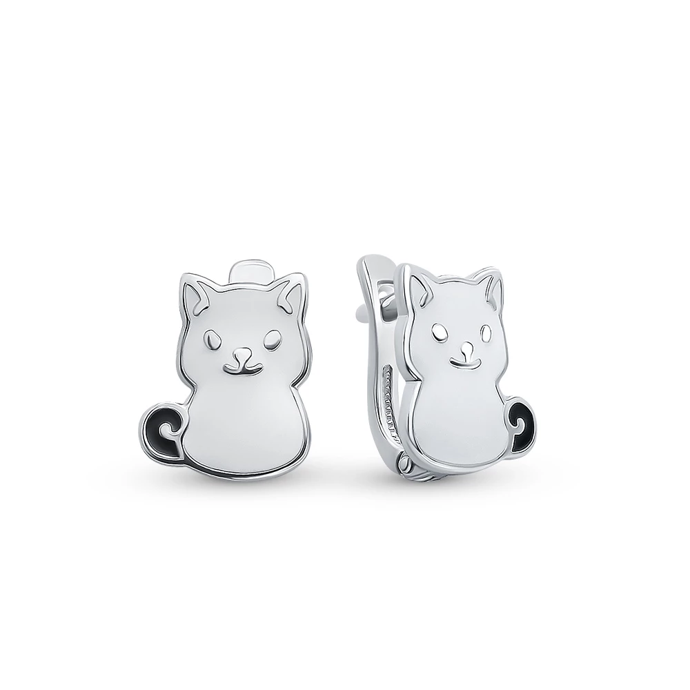 Серьги  Кошка детские из серебра 925 пробы 1