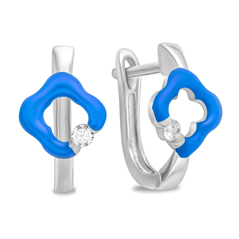 Серьги детские с фианитом из серебра 875/925 пробы 1
