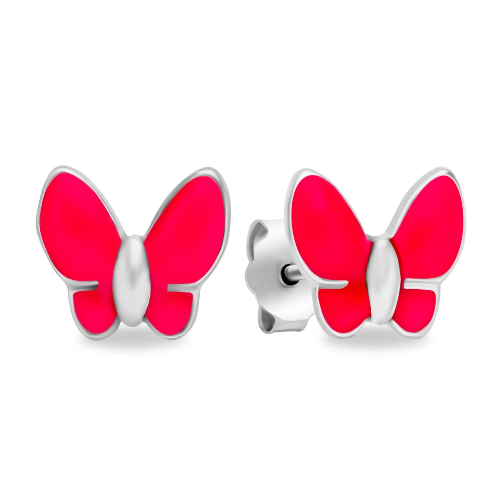 Серьги  Бабочка детские из серебра 925 пробы 1