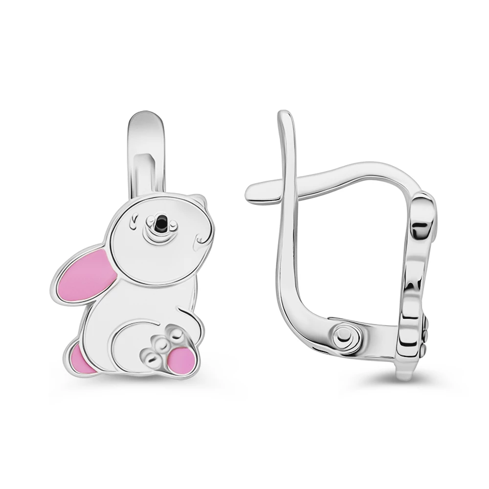 Серьги  Заяц детские с фианитом из серебра 925 пробы