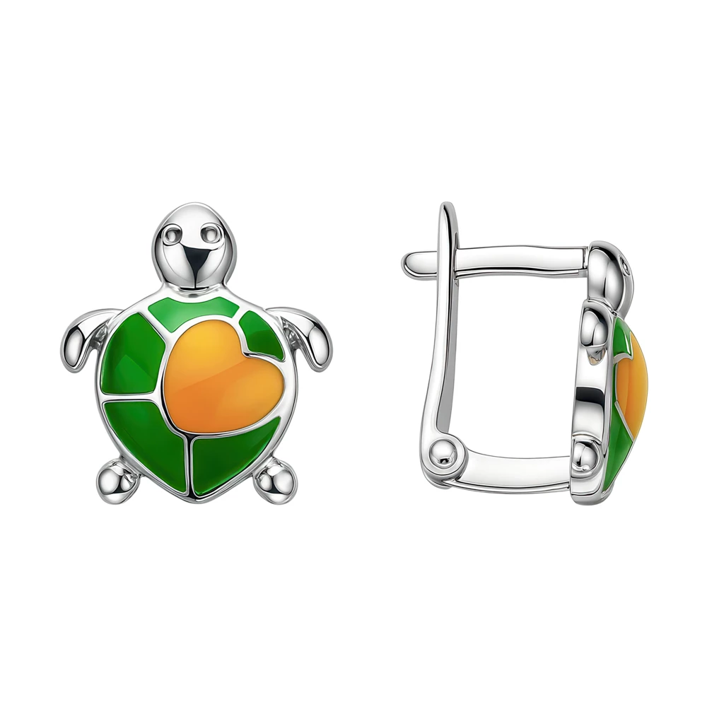 Серьги  Черепаха детские из серебра 925 пробы