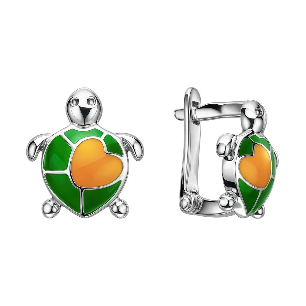Серьги  Черепаха детские из серебра 925 пробы