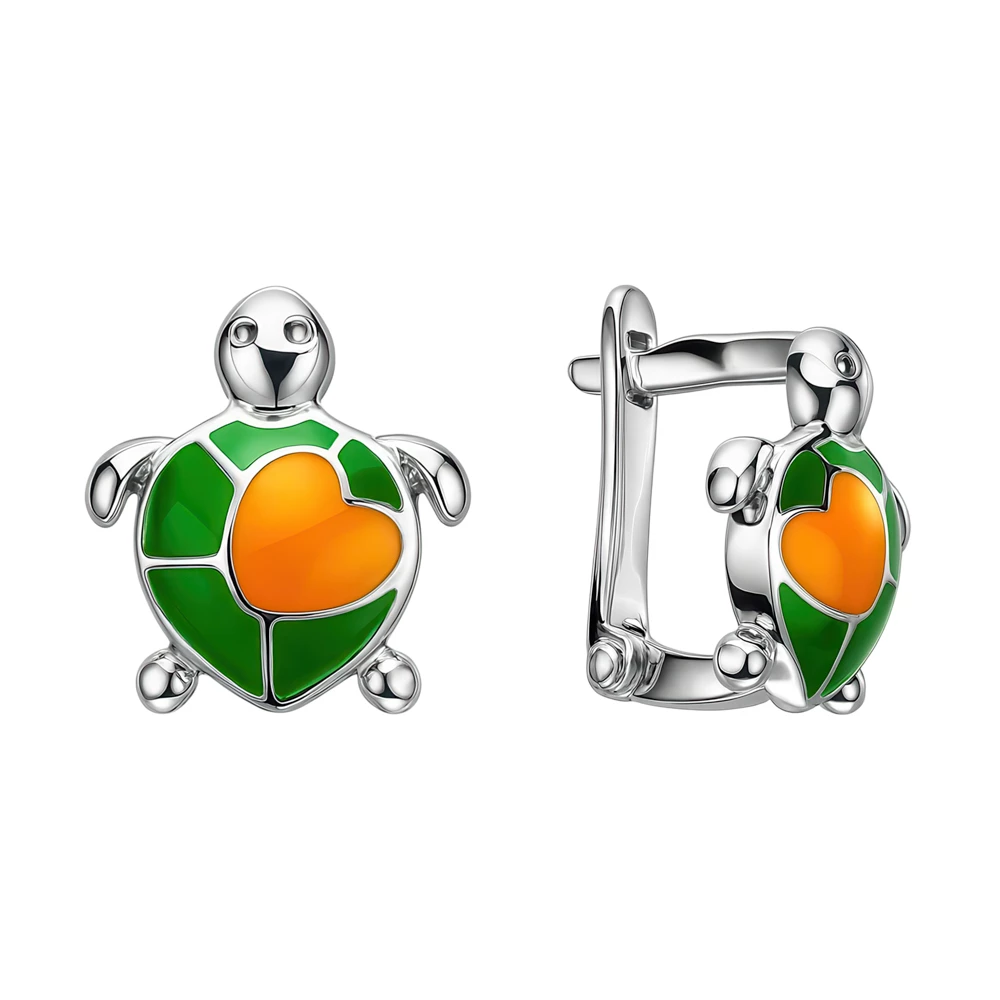 Серьги  Черепаха детские из серебра 925 пробы