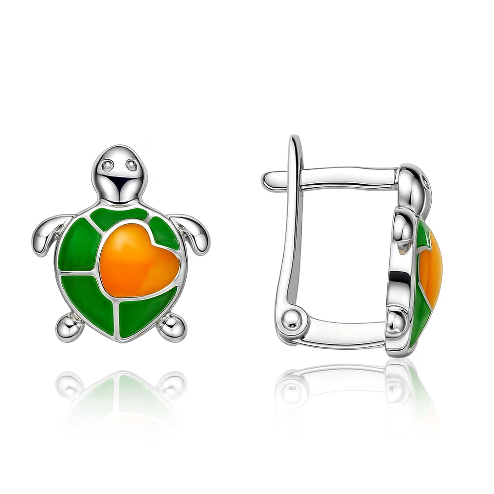 Серьги  Черепаха детские из серебра 925 пробы
