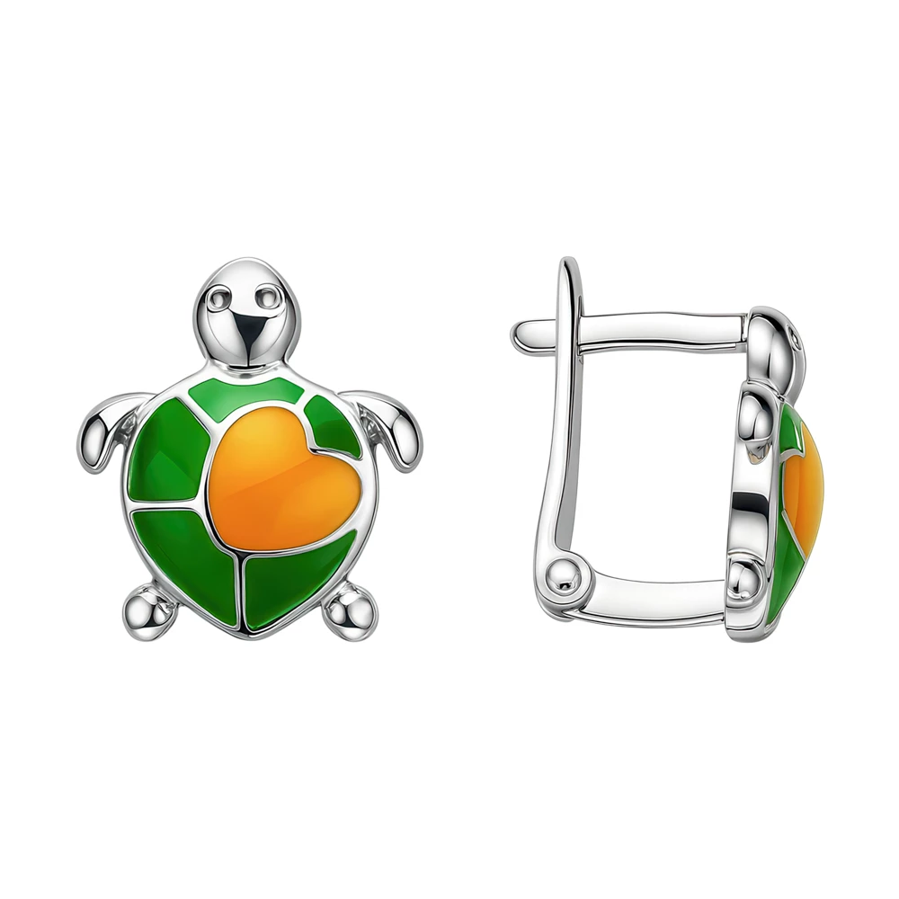 Серьги  Черепаха детские из серебра 925 пробы