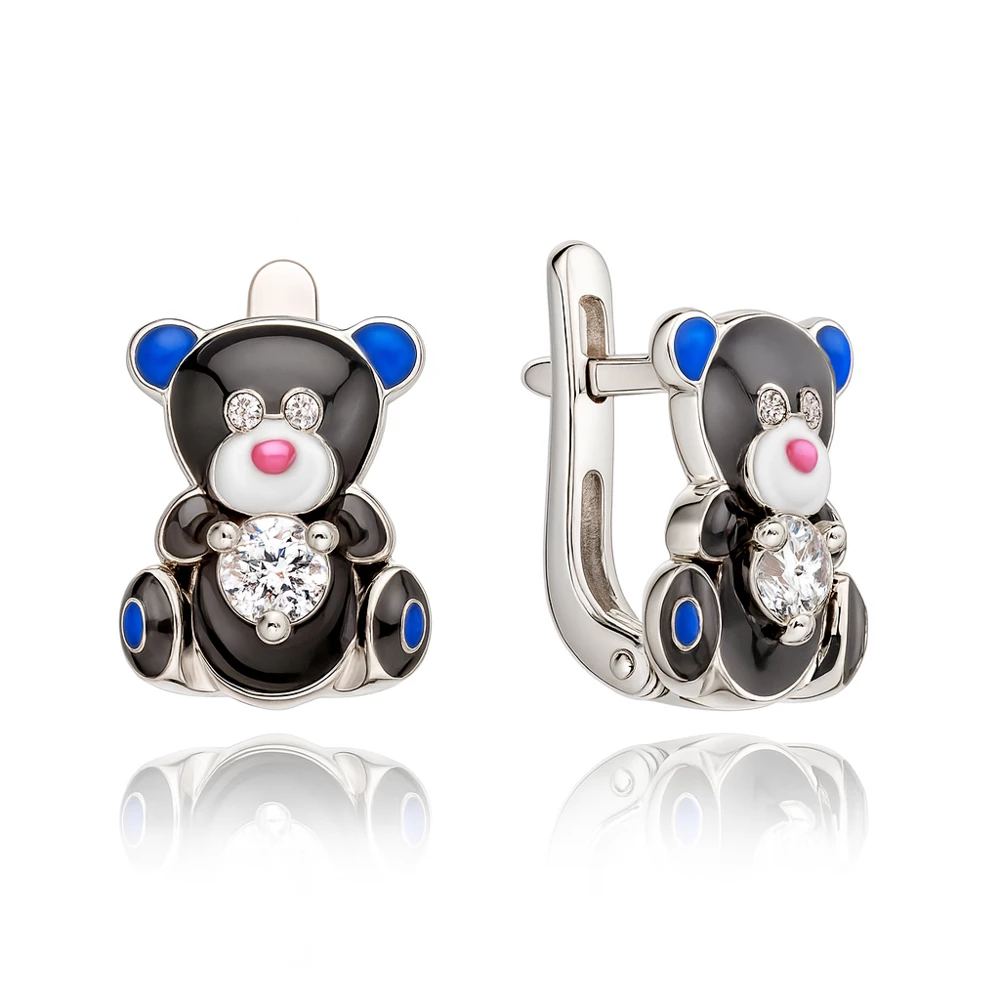 Серьги  Мишка детские из серебра 925 пробы