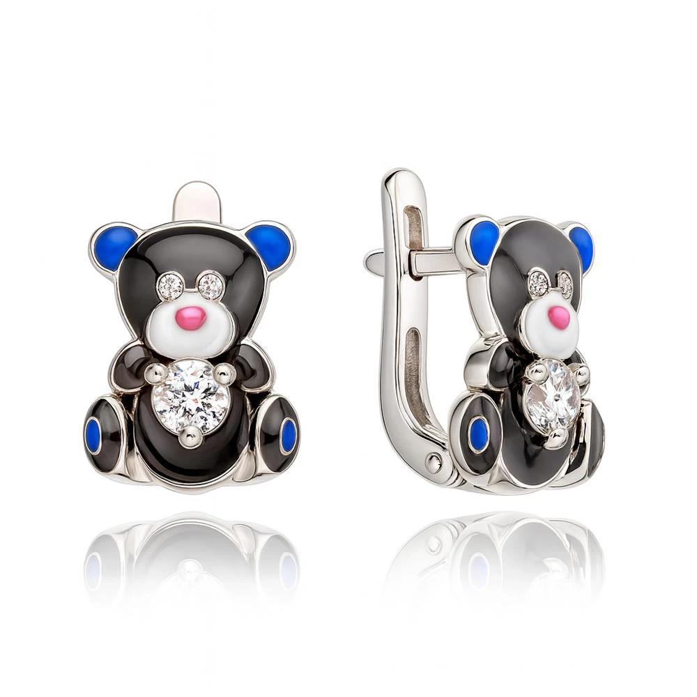 Серьги  Мишка детские из серебра 925 пробы