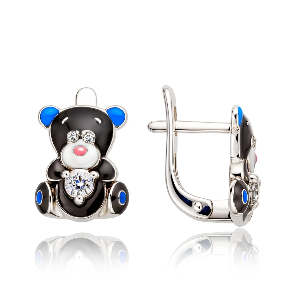 Серьги  Мишка детские из серебра 925 пробы