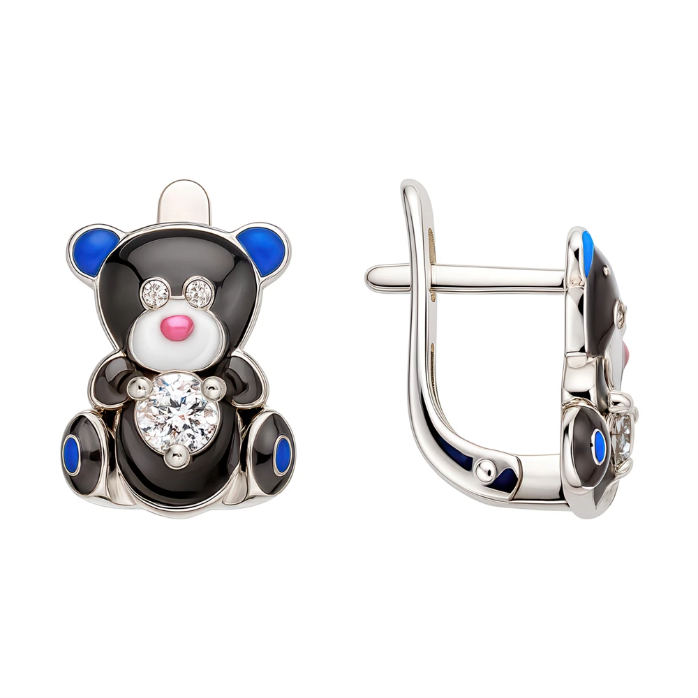 Серьги  Мишка детские из серебра 925 пробы