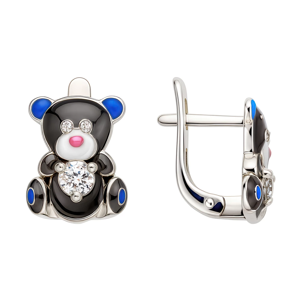 Серьги  Мишка детские из серебра 925 пробы