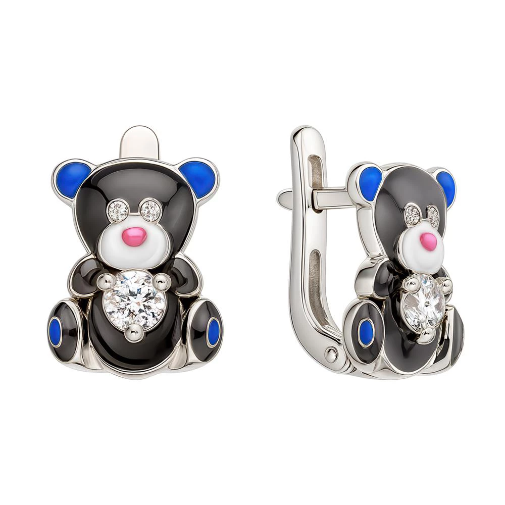 Серьги  Мишка детские из серебра 925 пробы