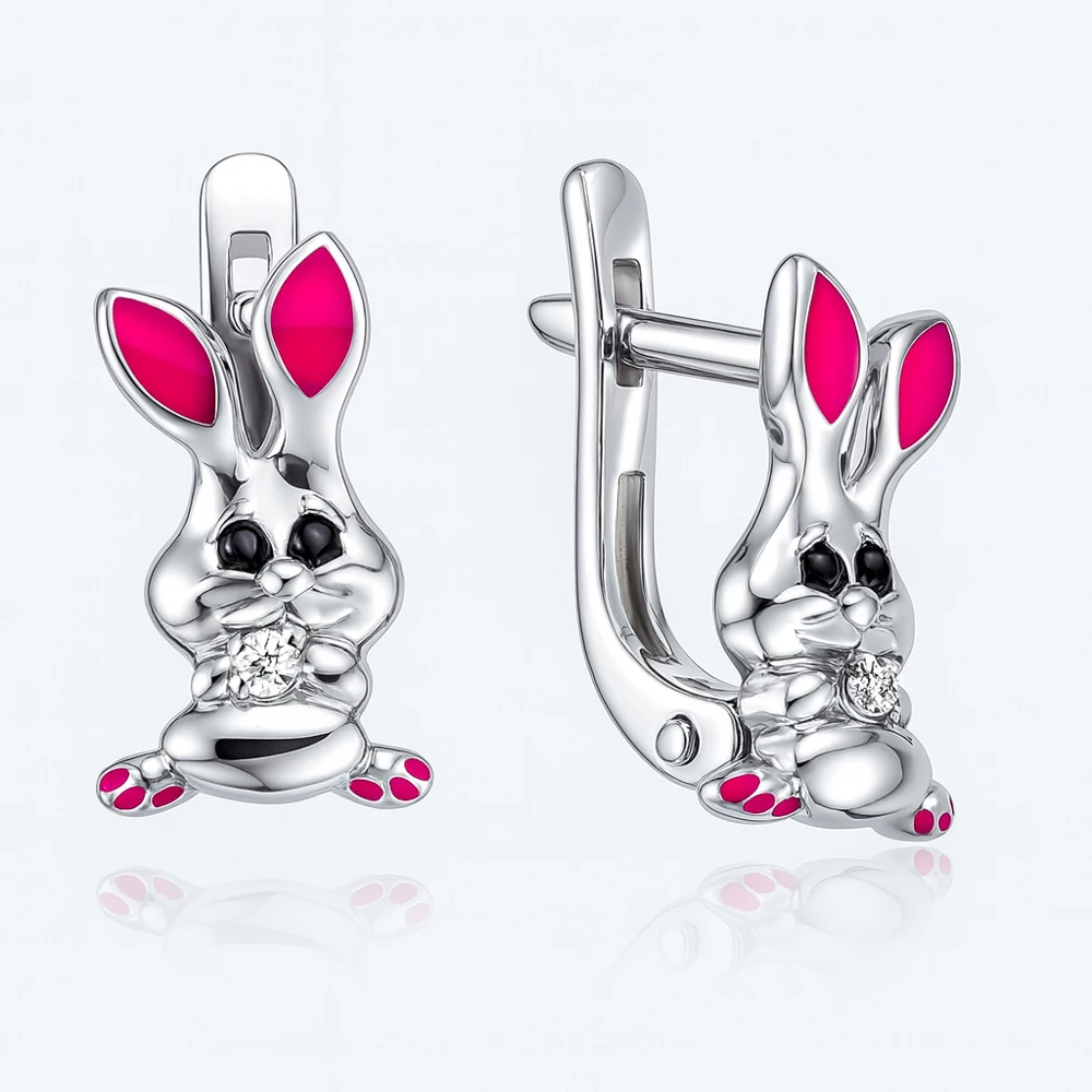 Серьги  Заяц детские из серебра 925 пробы