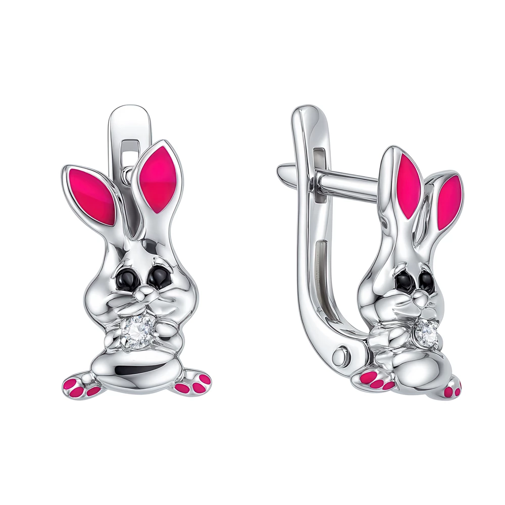 Серьги  Заяц детские из серебра 925 пробы