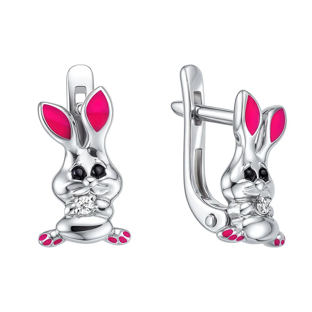 Серьги  Заяц детские из серебра 925 пробы