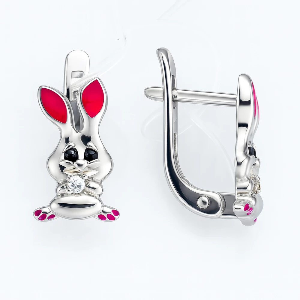 Серьги  Заяц детские из серебра 925 пробы
