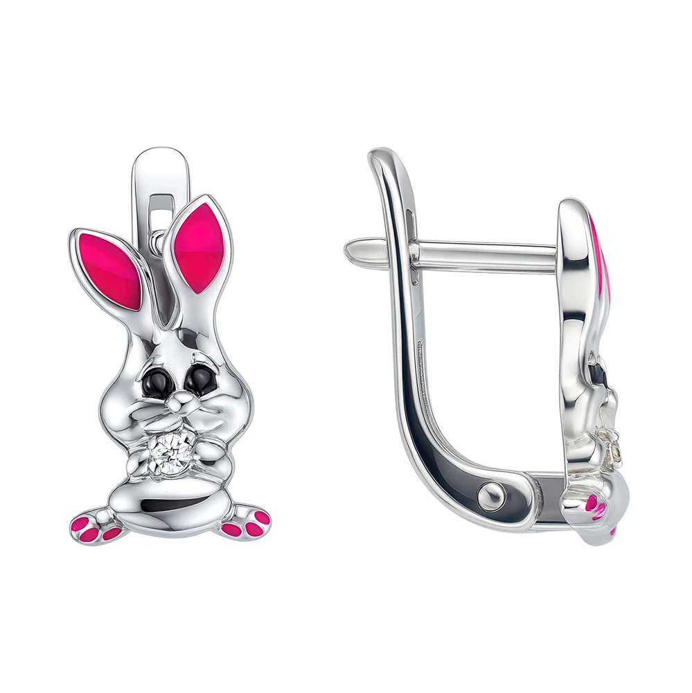 Серьги  Заяц детские из серебра 925 пробы