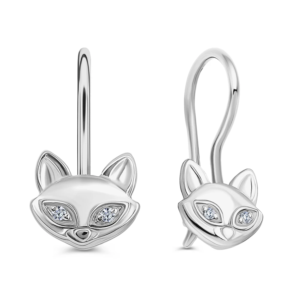 Серьги  Кошка детские с фианитами из серебра 925 пробы