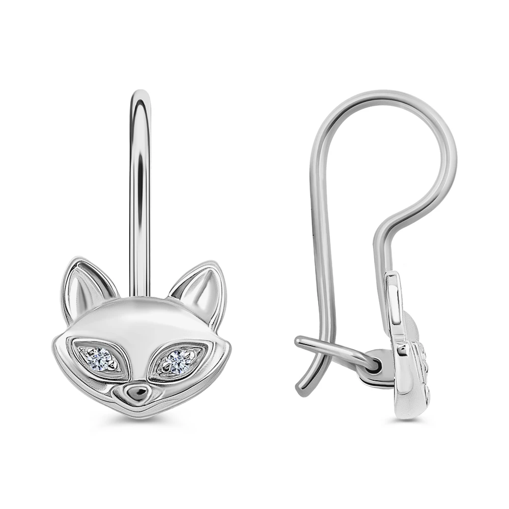 Серьги  Кошка детские с фианитами из серебра 925 пробы