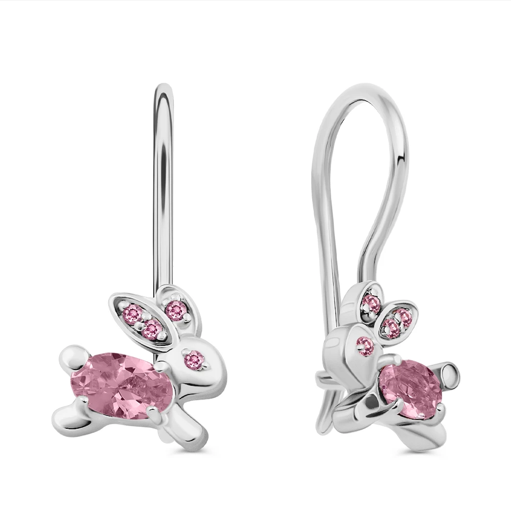 Серьги  Заяц детские с фианитами из серебра 925 пробы