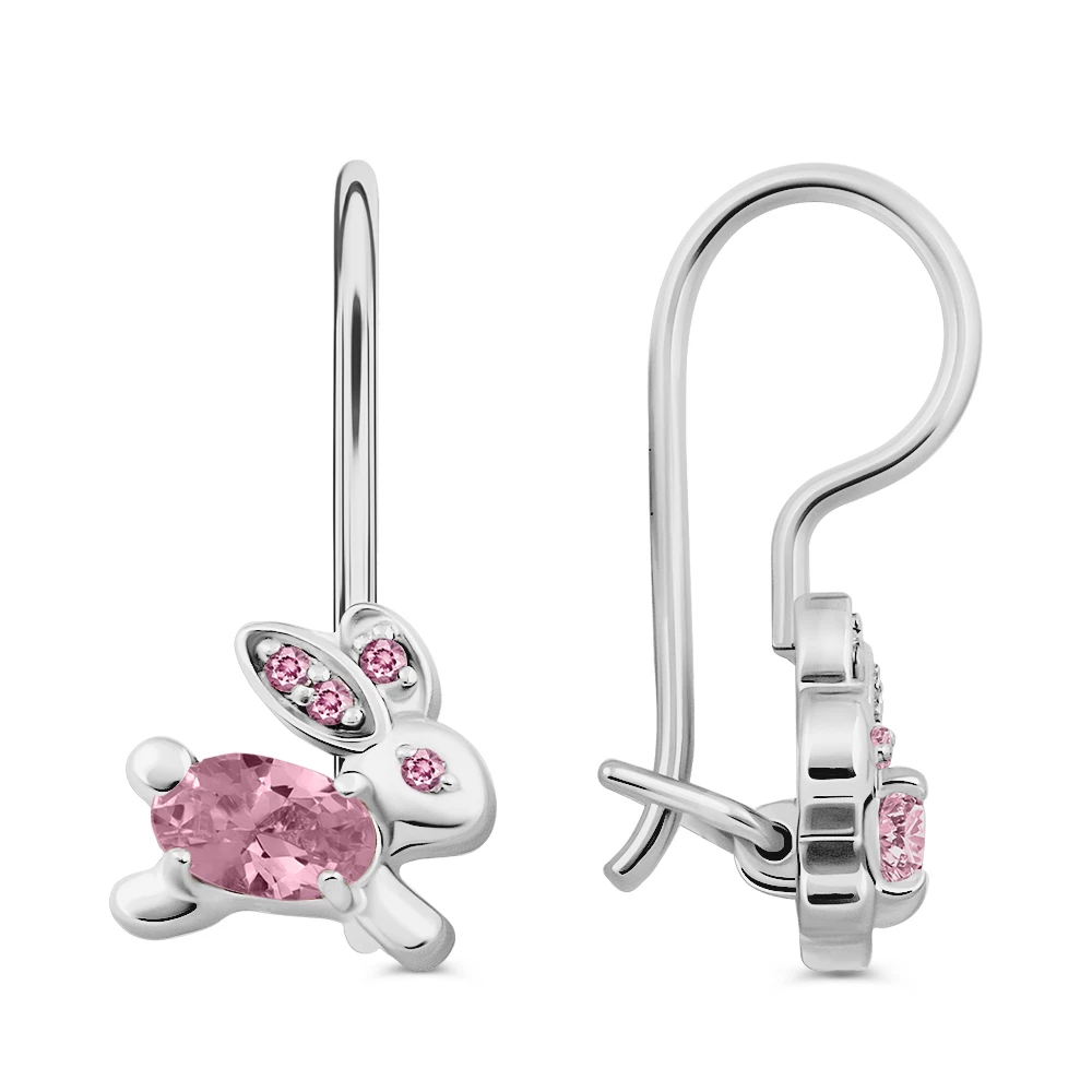 Серьги  Заяц детские с фианитами из серебра 925 пробы