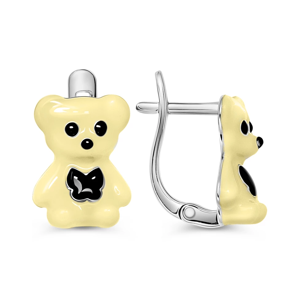 Серьги  Мишка детские из серебра 925 пробы