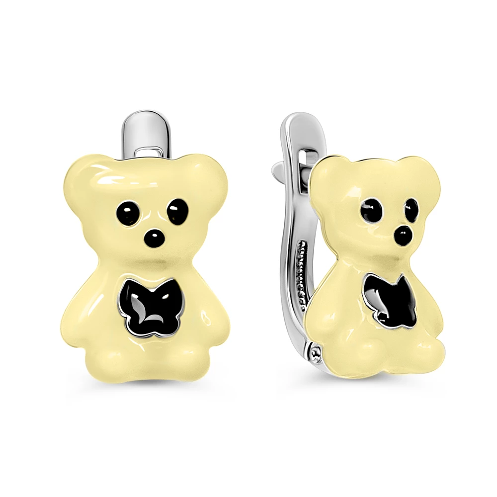 Серьги  Мишка детские из серебра 925 пробы