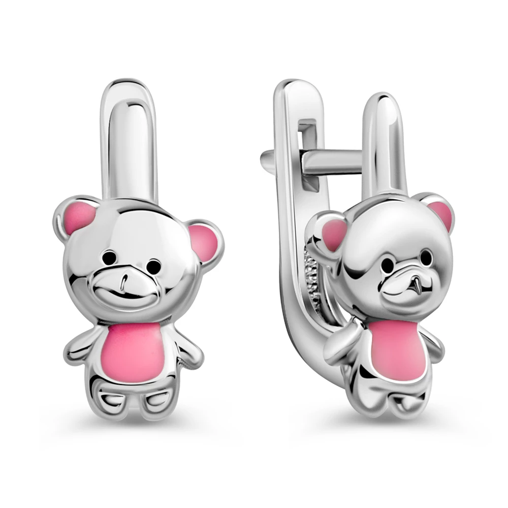 Серьги  Мишка детские из серебра 925 пробы