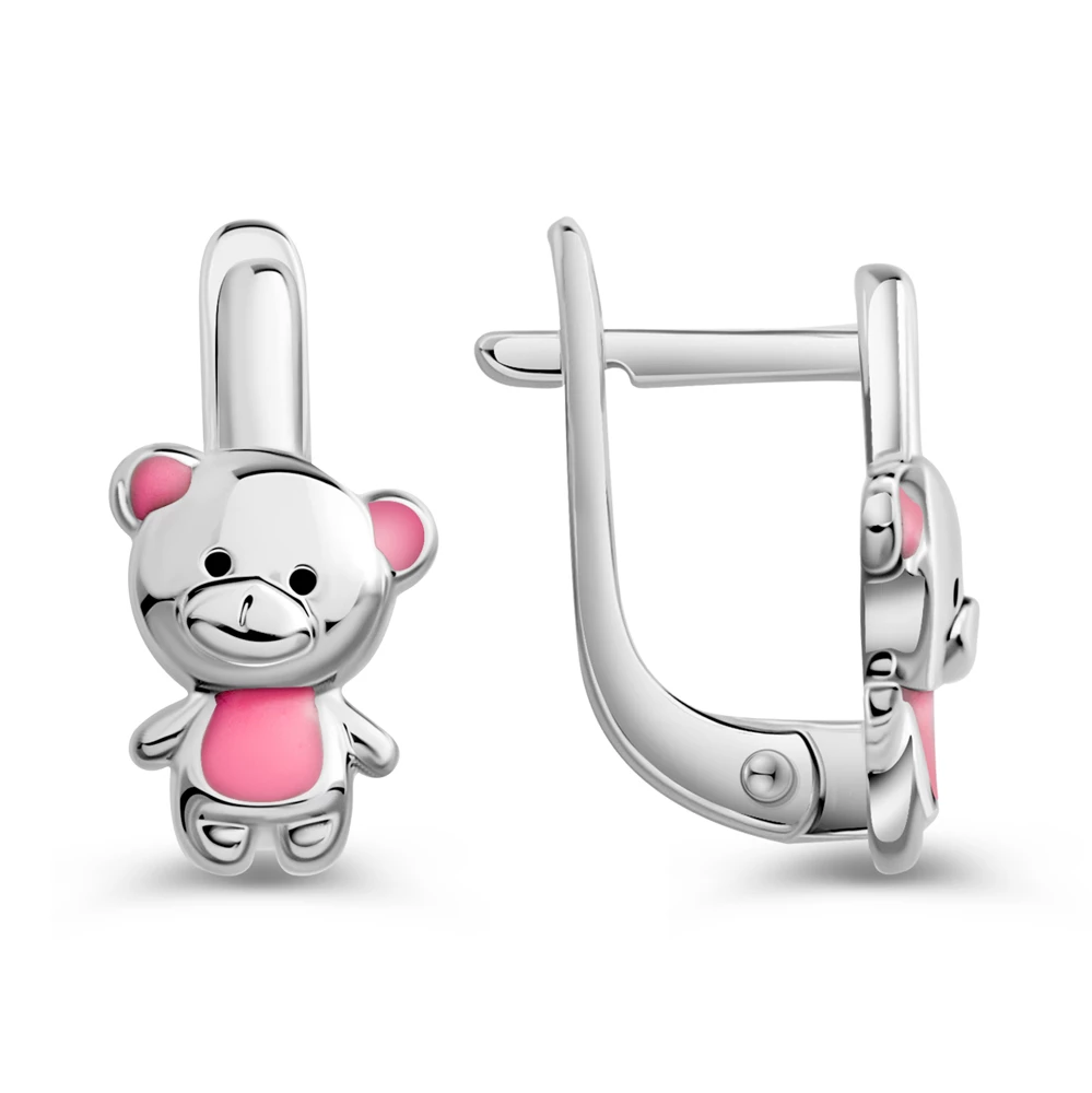 Серьги  Мишка детские из серебра 925 пробы