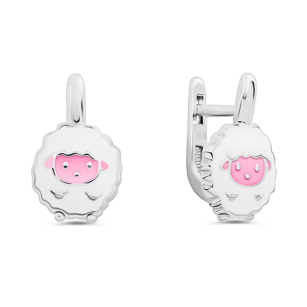 Серьги  Овечка детские из серебра 925 пробы