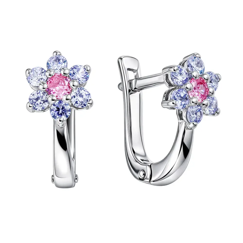 Серьги детские с фианитами из серебра 925 пробы