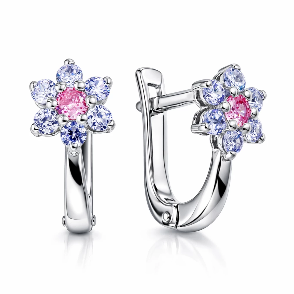 Серьги детские с фианитами из серебра 925 пробы