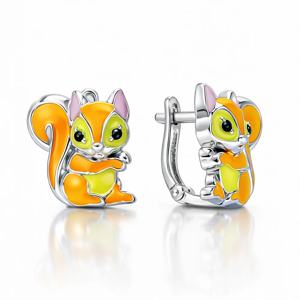 Серьги  Белочка детские с фианитами из серебра 925 пробы