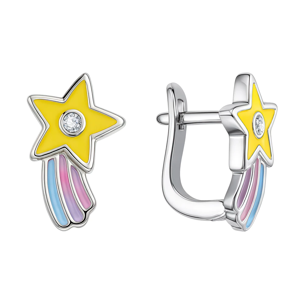 Серьги детские с фианитами из серебра 925 пробы