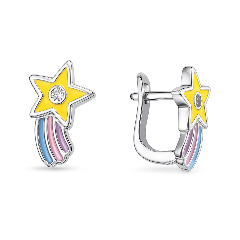 Серьги детские с фианитами из серебра 925 пробы