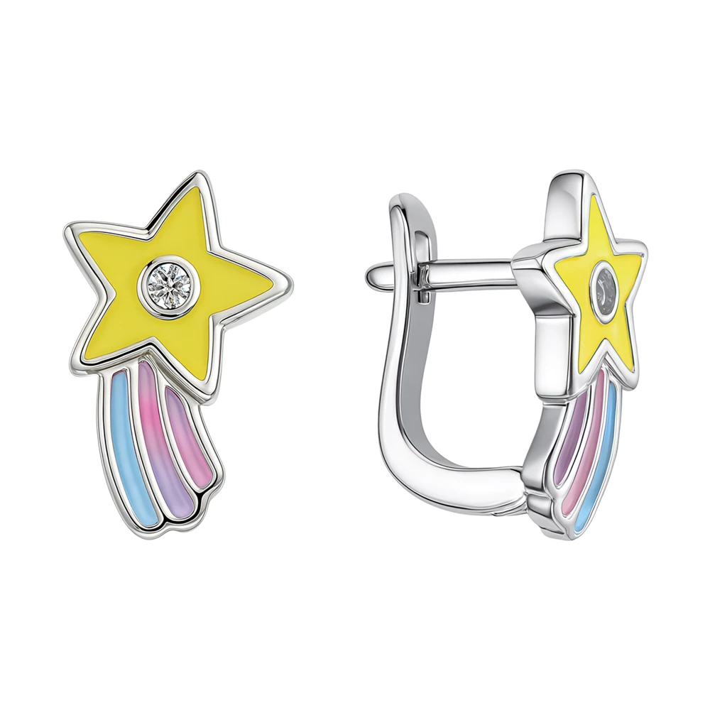 Серьги детские с фианитами из серебра 925 пробы