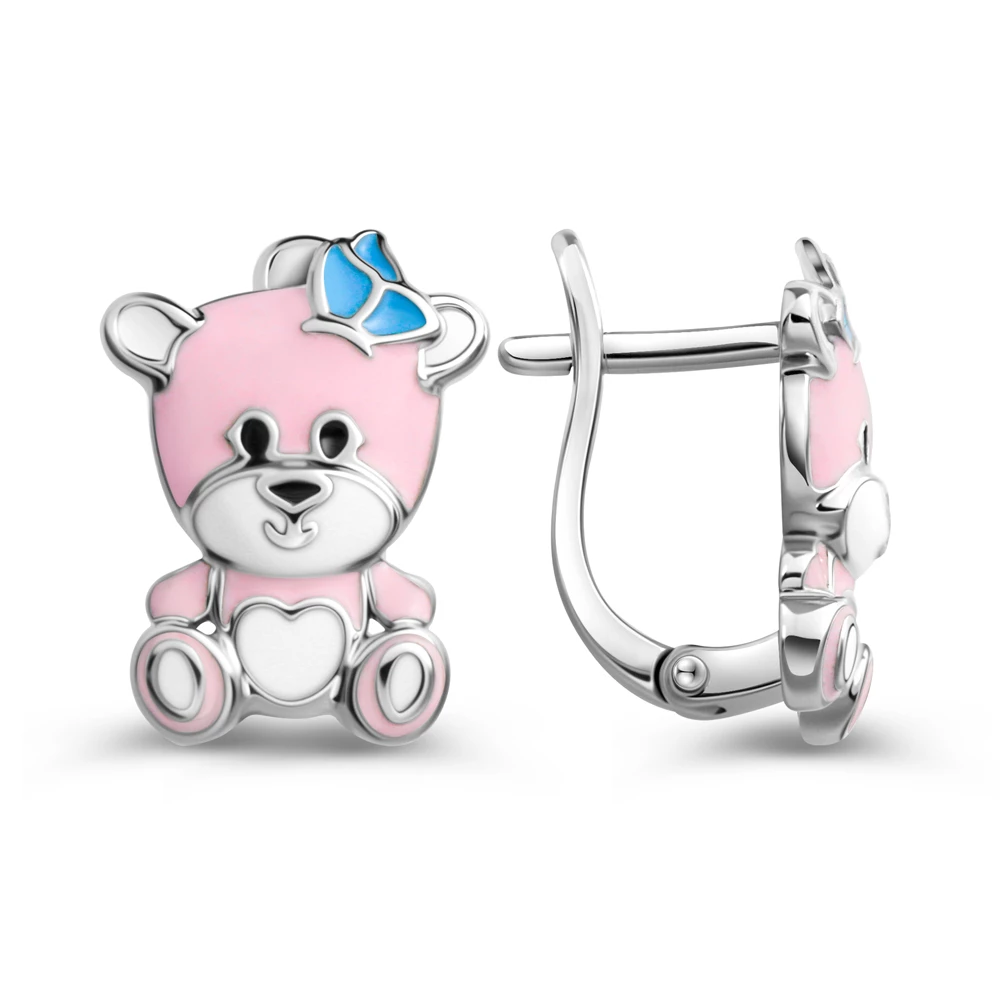 Серьги  Мишка детские из серебра 925 пробы