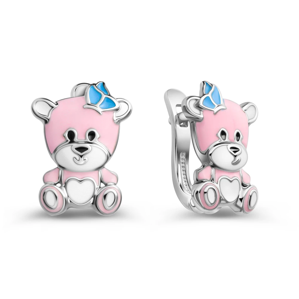 Серьги  Мишка детские из серебра 925 пробы