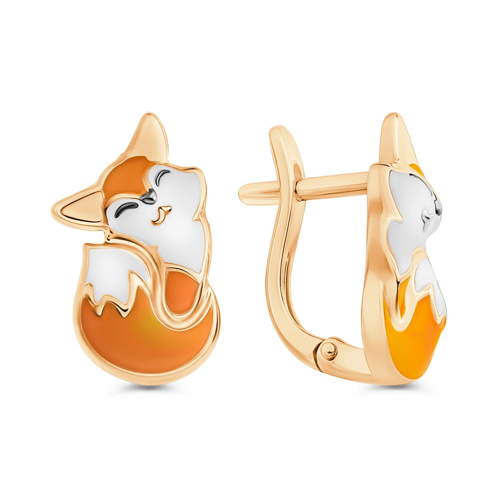 Серьги  Лиса детские из серебра 925 пробы
