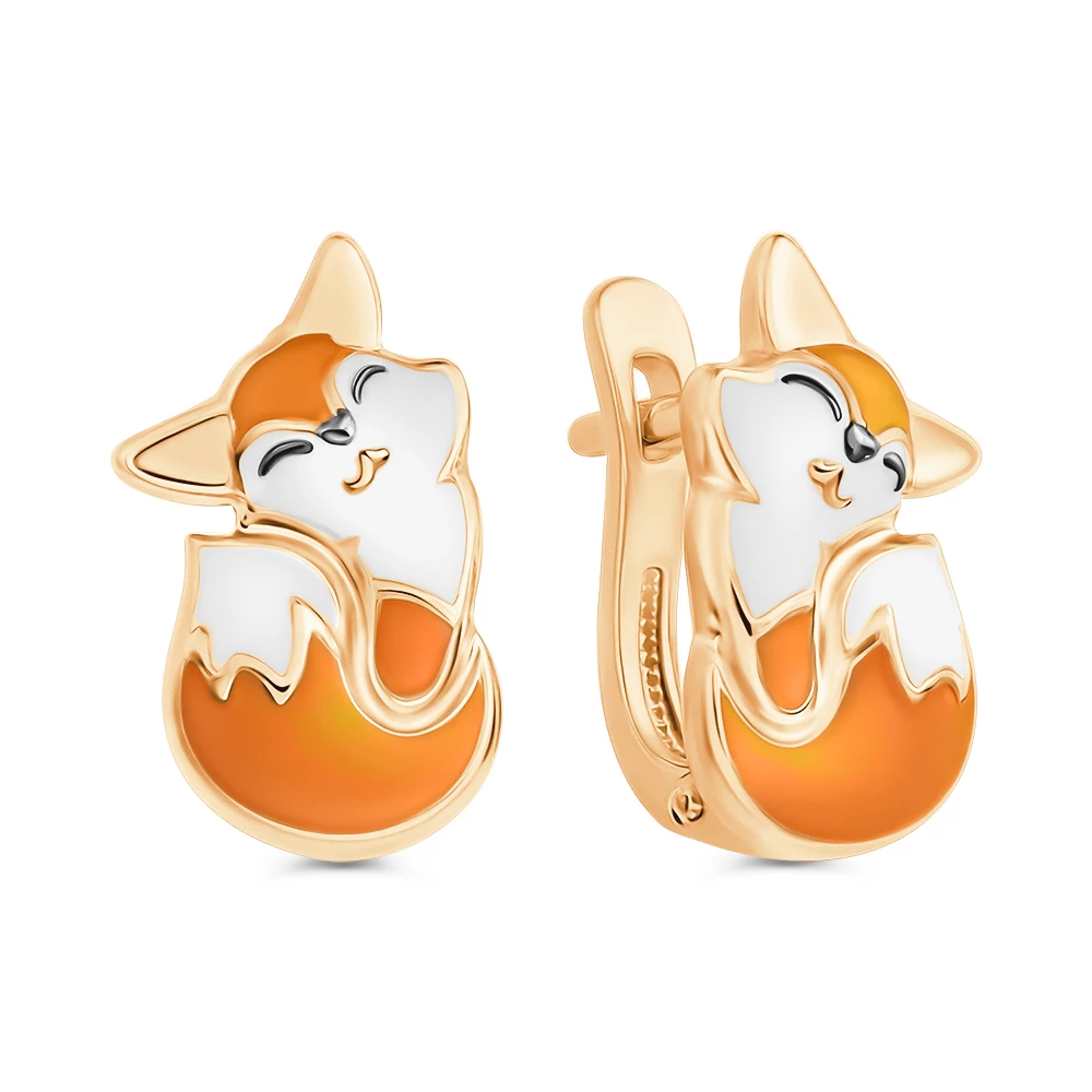 Серьги  Лиса детские из серебра 925 пробы