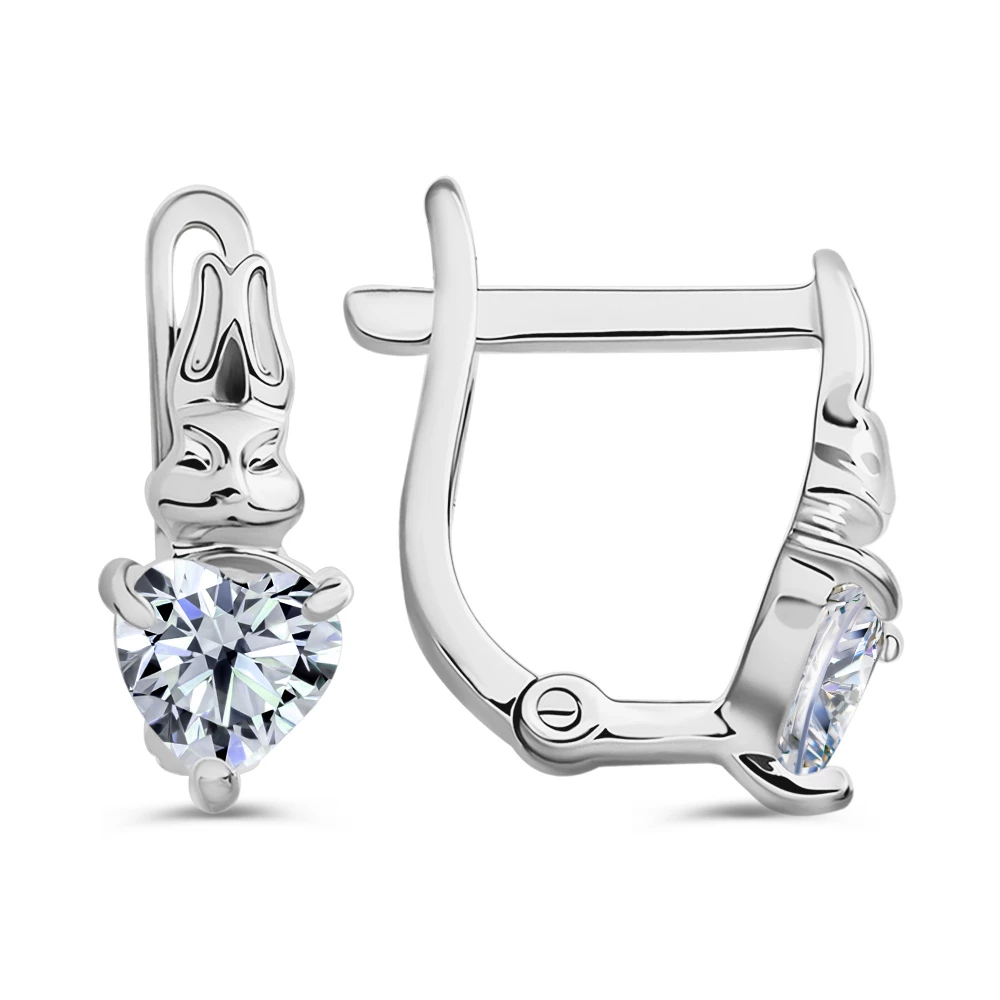 Серьги детские с фианитами из серебра 925 пробы