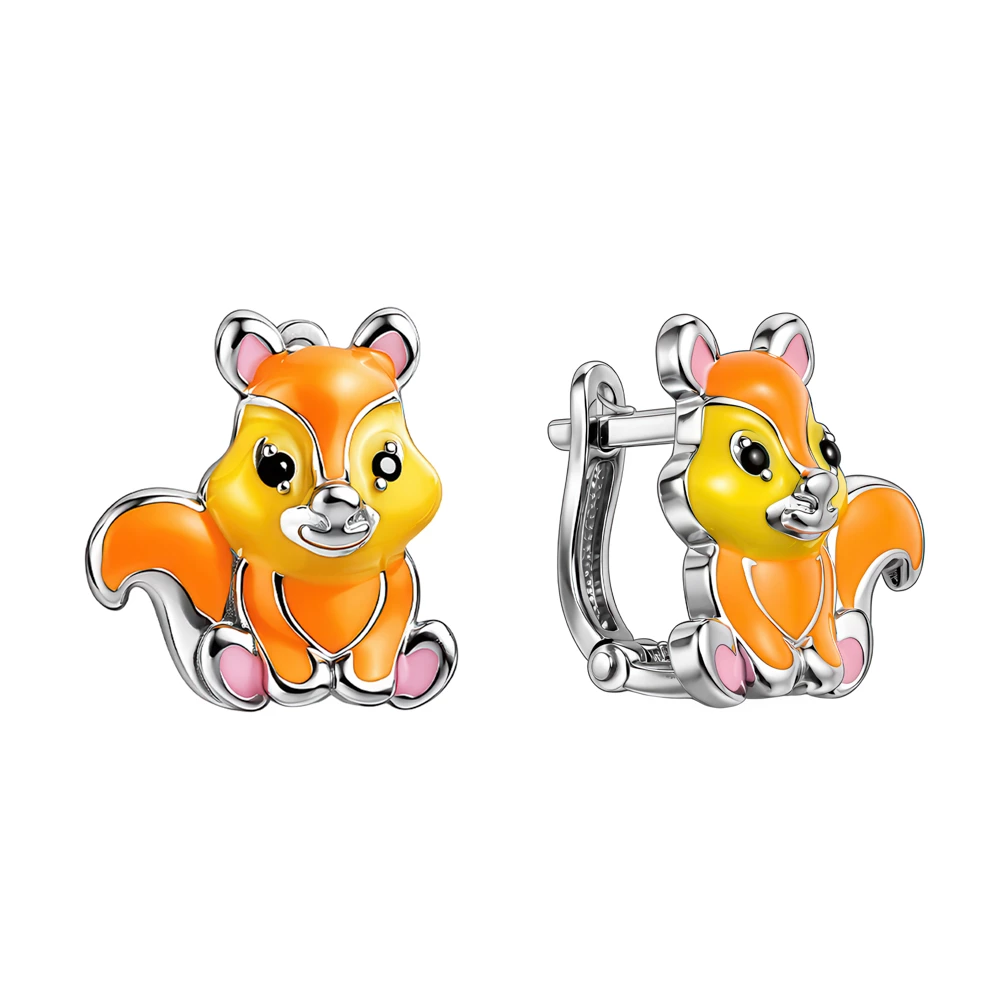 Серьги  Белочка детские с фианитами из серебра 925 пробы